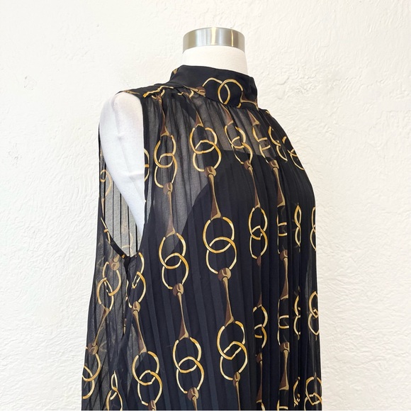Banana Republic Dress Midi Pleated Black Horsebit Chain Print Medium M - Picture 11 of 14